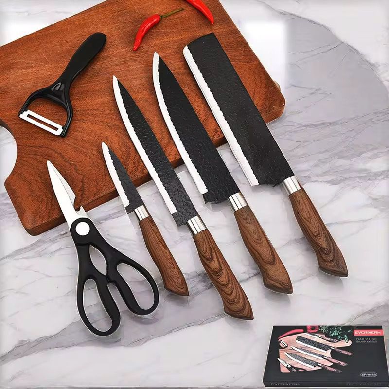 Coffret Premium : 4 Couteaux de Chef + Ciseaux et Épulseur – La Cuisine Professionnelle à Votre Portée !