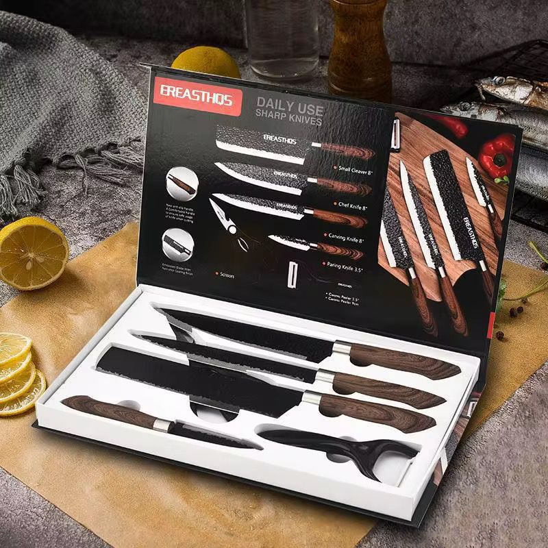 Coffret Premium : 4 Couteaux de Chef + Ciseaux et Épulseur – La Cuisine Professionnelle à Votre Portée !