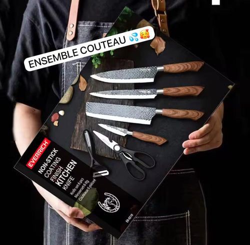 Coffret Premium : 4 Couteaux de Chef + Ciseaux et Épulseur – La Cuisine Professionnelle à Votre Portée !